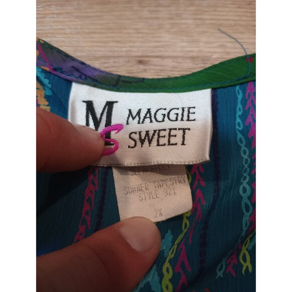 VINTAGE Maggie Sweet Blouse Top Womens 2X Button Up Floral Tapestry Long Sleeve - Picture 5 of 12